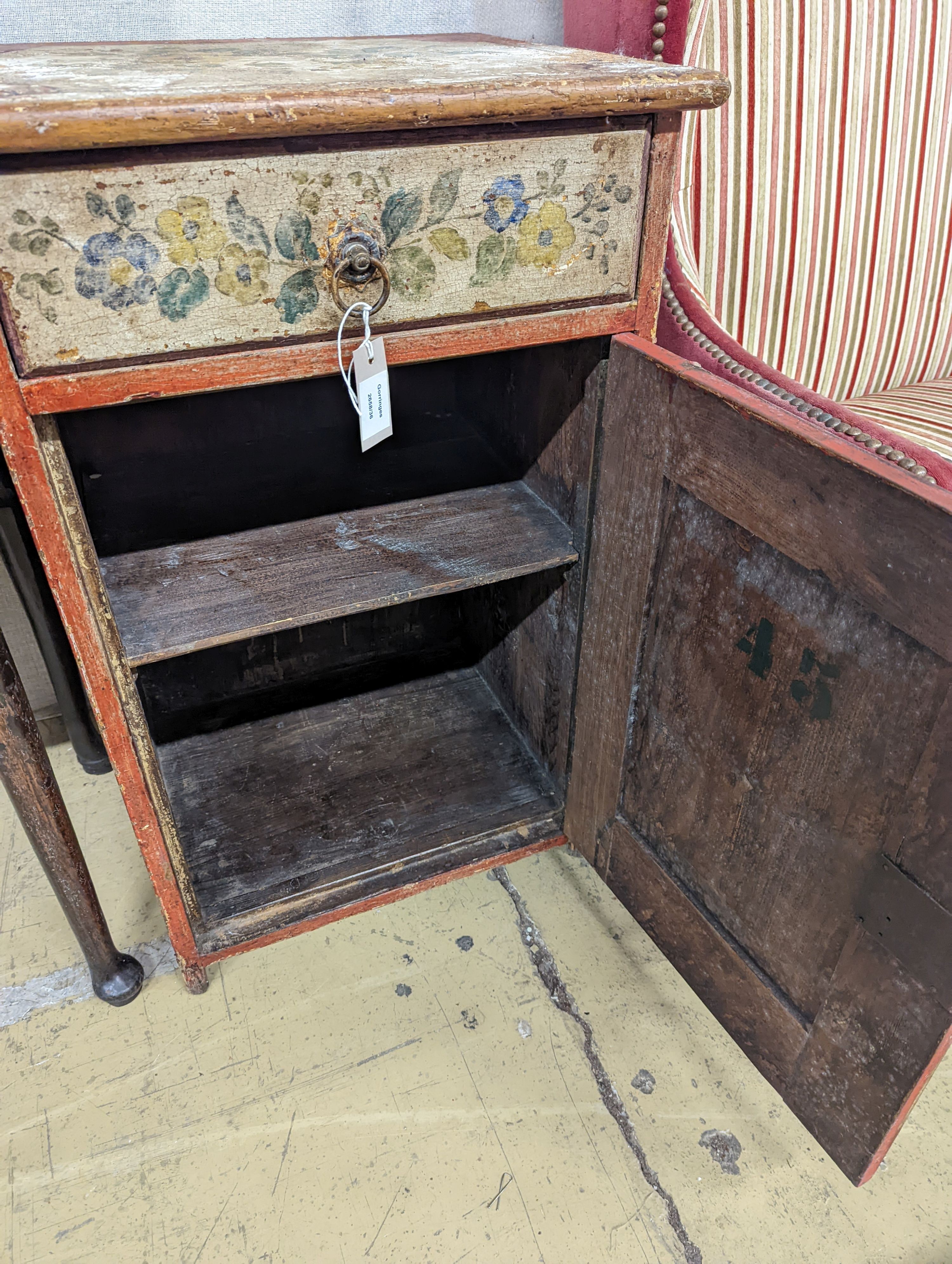 A Swiss floral painted cabinet, width 51cm, depth 42cm, height 80cm